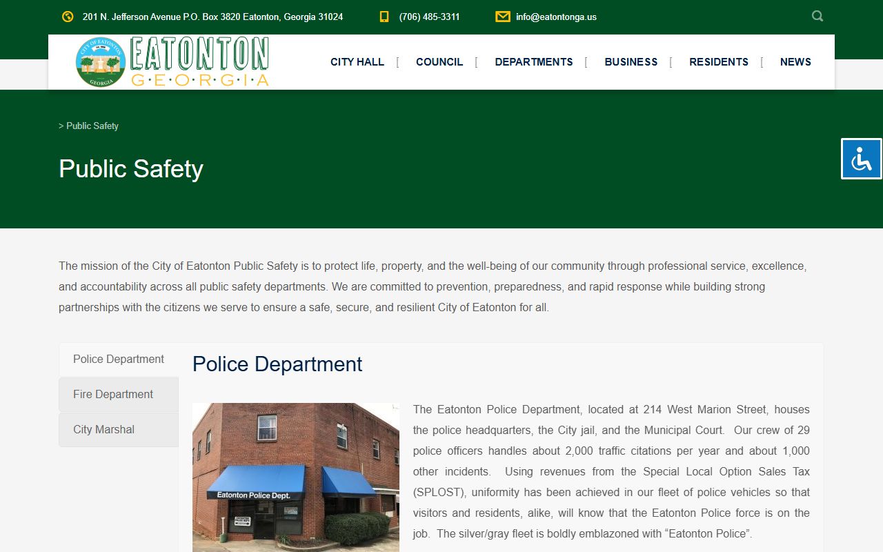 Eatonton Police Department City Jail public safety page for Putnam County inmate lookup context