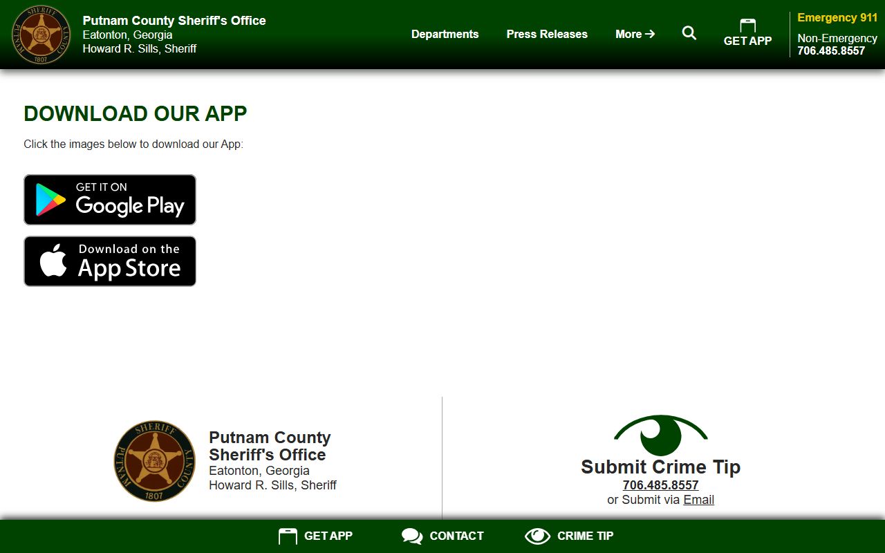 Putnam County Sheriff's Office app download page